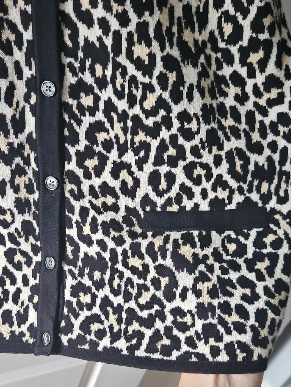 Lands' End Black and Cream Leopard-Print Button Tall Cardigan